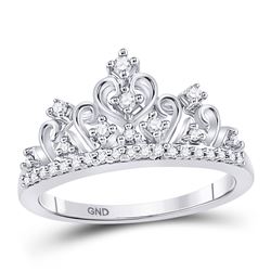 Round Diamond Womens Womens Crown Tiara Cocktail Band 1/5 Cttw 10k White Gold - REF-20Y9N