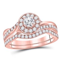 Round Diamond Bridal Wedding Ring Band Set 1 Cttw 14kt Rose Gold - REF-90X5A