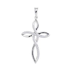 Womens Round Diamond Cross Pendant 1/10 Cttw 10kt White Gold - REF-9W5K