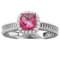 1.60 CTW Pink Topaz & Diamond Ring 14K White Gold - REF-45X3M