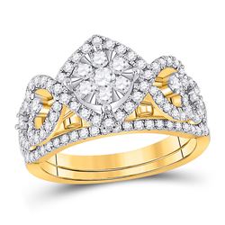 Round Diamond Bridal Wedding Ring Band Set 1 Cttw 14kt Yellow Gold - REF-85N9F