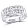 Image 1 : Mens Round Diamond Double Row Band Ring 1 Cttw 14kt White Gold - REF-78F5W