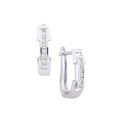 Womens Round Diamond Hoop Earrings 1/5 Cttw 14kt White Gold - REF-18K5Y