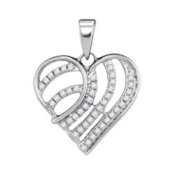 Womens Round Diamond Heart Pendant 1/4 Cttw 10kt White Gold - REF-12F9W