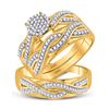 Image 1 : His Hers Round Diamond Cluster Matching Wedding Set 3/8 Cttw 10kt Yellow Gold - REF-41N5F