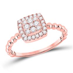 Womens Round Diamond Square Cluster Ring 1/3 Cttw 10kt Rose Gold - REF-19F5W