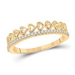 Womens Round Diamond Heart Band Ring 1/6 Cttw 10kt Yellow Gold - REF-16M9H