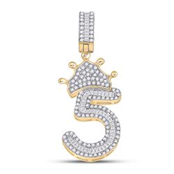 Mens Baguette Diamond Number 5 Crown Charm Pendant 3/4 Cttw 10kt Yellow Gold - REF-28R5X
