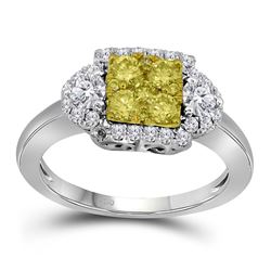 Womens Round Yellow Diamond Square Ring 1 Cttw 14kt White Gold - REF-82N9F