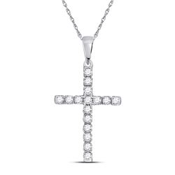 Womens Round Diamond Cross Pendant 1/4 Cttw 10kt White Gold - REF-14R9X