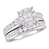 Image 1 : Diamond Cluster Bridal Wedding Ring Band Set 1-3/8 Cttw 14kt White Gold - REF-107W9K