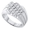Image 1 : Mens Round Diamond 3-Row Cluster Ring 1/2 Cttw 10kt White Gold - REF-36A5M