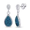 Image 1 : Womens Round Blue Color Enhanced Diamond Teardrop Dangle Earrings 1/2 Cttw 10kt White Gold - REF-19W