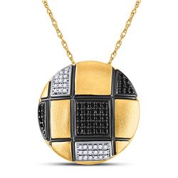 Womens Round Black Color Enhanced Diamond Circle Necklace 1/3 Cttw 14kt Yellow Gold - REF-43R5X