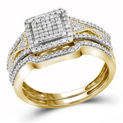 Round Diamond Bridal Wedding Ring Band Set 3/8 Cttw 10kt Yellow Gold - REF-32R5X