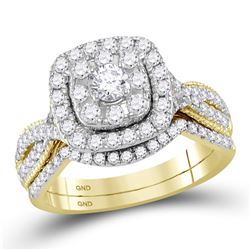 Round Diamond Halo Bridal Wedding Ring Band Set 1 Cttw 14kt Yellow Gold - REF-96W9K