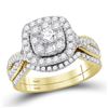 Image 1 : Round Diamond Halo Bridal Wedding Ring Band Set 1 Cttw 14kt Yellow Gold - REF-96W9K