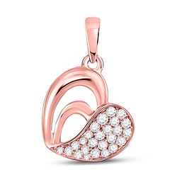 Womens Round Diamond Heart Pendant 1/8 Cttw 10kt Rose Gold - REF-10Y5N