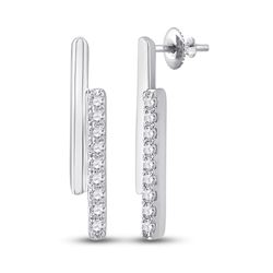 Womens Round Diamond Double Bar Earrings 1/12 Cttw 10kt White Gold - REF-8W5K