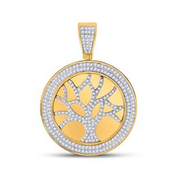 Mens Round Diamond Tree of Life Charm Pendant 7/8 Cttw 10kt Yellow Gold - REF-71R9X