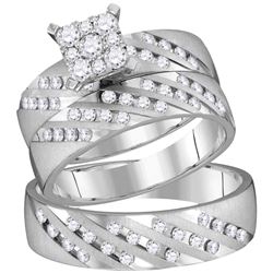 His Hers Round Diamond Square Matching Wedding Set 7/8 Cttw 14kt White Gold - REF-98F5W