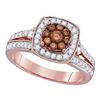 Image 1 : Womens Round Brown Diamond Square Cluster Ring 1 Cttw 10kt Rose Gold - REF-54W5K