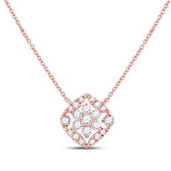 Womens Round Diamond Floral Cluster Necklace 1/3 Cttw 14kt Rose Gold - REF-32X5A