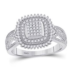 Womens Round Diamond Square Cluster Ring 1/4 Cttw 10kt White Gold - REF-24A5M