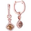 Image 1 : Womens Round Brown Diamond Hoop Square Dangle Earrings 1/2 Cttw 14kt Rose Gold - REF-43N5F