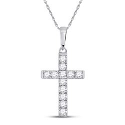 Womens Round Diamond Religious Cross Pendant 1/8 Cttw 10kt White Gold - REF-8H5R