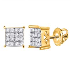 Womens Round Diamond Square Earrings 1/4 Cttw 10kt Yellow Gold - REF-16W9K