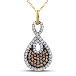Womens Round Brown Diamond Teardrop Pendant 1/2 Cttw 10kt Yellow Gold - REF-27R9X