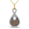 Image 1 : Womens Round Brown Diamond Teardrop Pendant 1/2 Cttw 10kt Yellow Gold - REF-27R9X