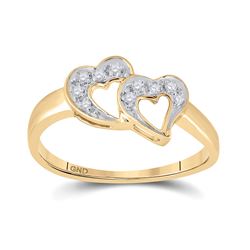 Womens Round Diamond Double Heart Ring 1/20 Cttw 10kt Yellow Gold - REF-12N5F