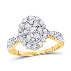 Round Diamond Oval Cluster Ring 1 Cttw 10kt Yellow Gold - REF-59H9R
