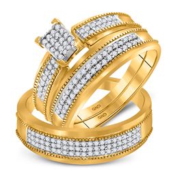 His Hers Round Diamond Cluster Matching Wedding Set 1/2 Cttw 10kt Yellow Gold - REF-38R9X