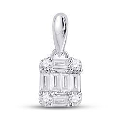 Womens Baguette Diamond Fashion Cluster Pendant 1/5 Cttw 14kt White Gold - REF-14H9R