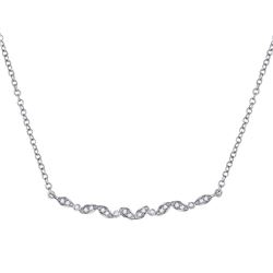 Womens Round Diamond Bar Necklace 1/10 Cttw 14kt White Gold - REF-16R9X