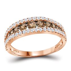 Womens Round Brown Diamond Band Ring 1 Cttw 14kt Rose Gold - REF-52N9F