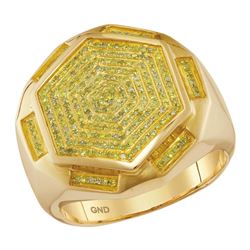 Mens Round Yellow Color Enhanced Diamond Hexagon Cluster Ring 1/2 Cttw 10kt Yellow Gold - REF-42R5X