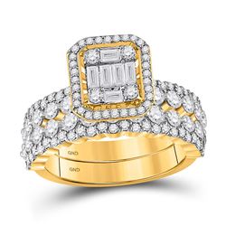 Baguette Diamond Bridal Wedding Ring Band Set 1-7/8 Cttw 14kt Yellow Gold - REF-142A5M
