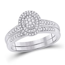 Round Diamond Bridal Wedding Ring Band Set 1/3 Cttw 10kt White Gold - REF-30F5W
