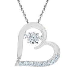 Womens Moving Twinkle Round Diamond Heart Pendant 1/8 Cttw 10kt White Gold - REF-13X9A