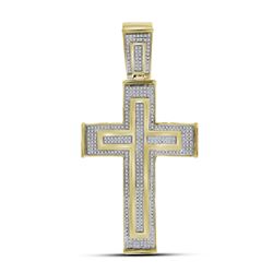 Mens Round Diamond Cross Crucifix Charm Pendant 7/8 Cttw 10kt Yellow Gold - REF-87M5H