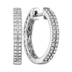 Womens Round Diamond Hoop Earrings 1/3 Cttw 10kt White Gold - REF-38N9F