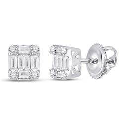 Womens Baguette Diamond Fashion Cluster Earrings 3/8 Cttw 14kt White Gold - REF-32W5K