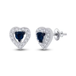 Womens Round Blue Color Enhanced Diamond Heart Earrings 1/5 Cttw 10kt White Gold - REF-12F9W