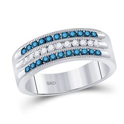 Womens Round Blue Color Enhanced Diamond Band Ring 1/2 Cttw 10kt White Gold - REF-36Y9N
