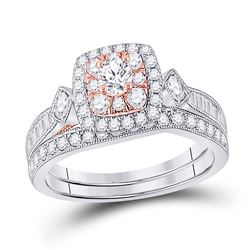 Round Diamond Bridal Wedding Ring Band Set 1 Cttw 10kt Two-tone Gold - REF-68H5R