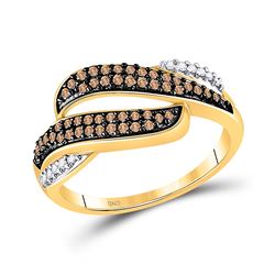 Womens Round Brown Diamond Band Ring 1/3 Cttw 10kt Yellow Gold - REF-16Y9N